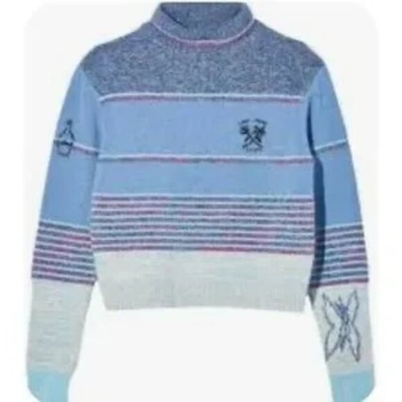 NWT Marc Jacobs Tattoo mock neck sweater in engineered stripe blue combo